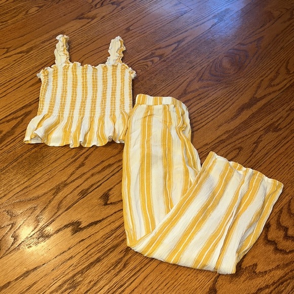 Zunie Girl’s Yellow Striped Flowy Pants Set Size 8 - Picture 1 of 8